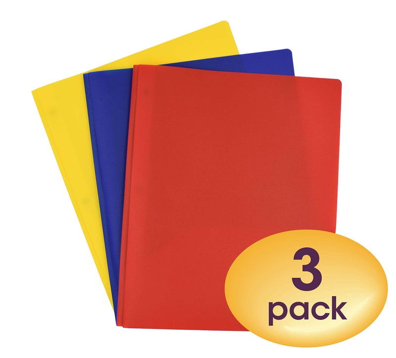 Smead Poly Two-Pocket Folder, Three-Hole Punch Prong Fasteners, Letter Size, Assorted Colors, 3 per Pack (87738) - Image 2